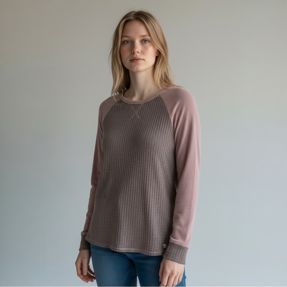 Lucky Brand Pink and Brown Long Sleeve Top